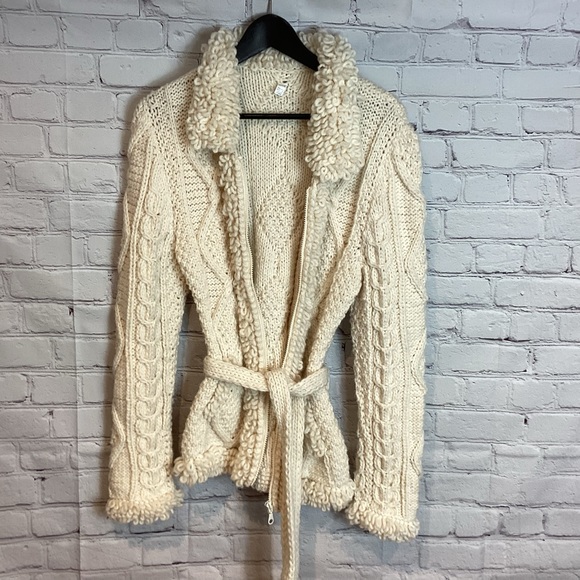 WEST OF THE MOON 100% WOOL LONG CARDIGAN SWEATER COAT WINTER WHITE SZ MED - Picture 1 of 13